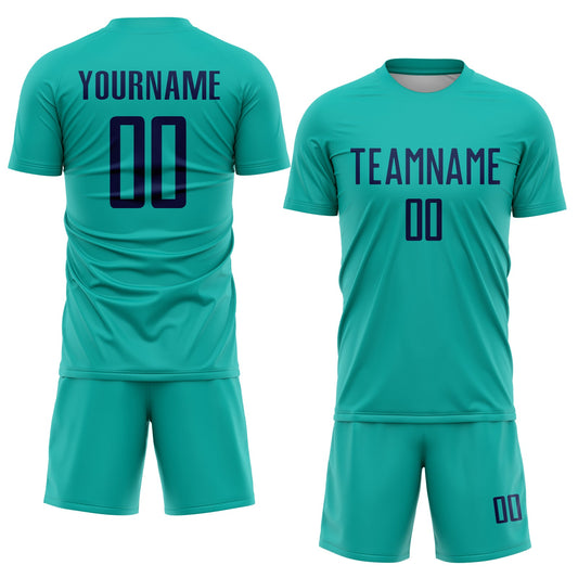 Custom Aqua Navy Sublimation Soccer Uniform Jersey - Sky-Custom