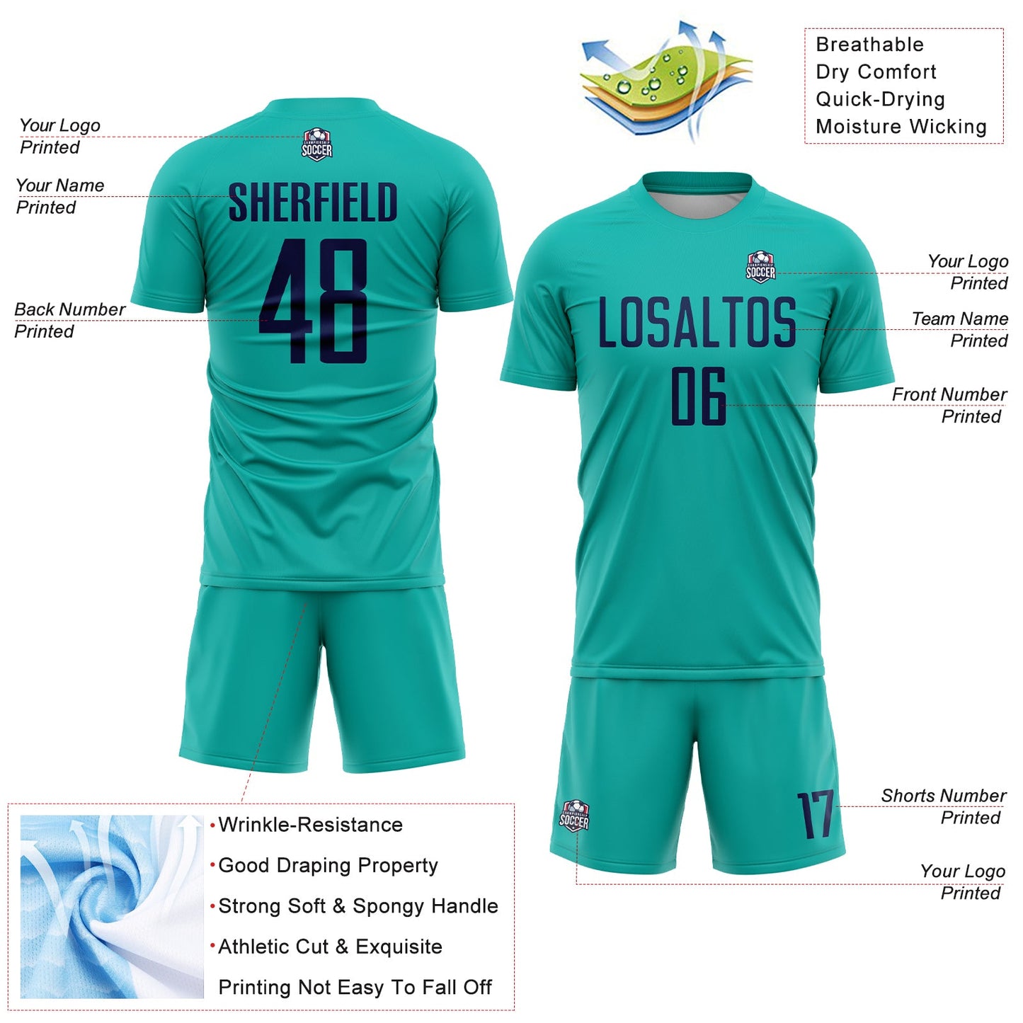Custom Aqua Navy Sublimation Soccer Uniform Jersey - Sky-Custom
