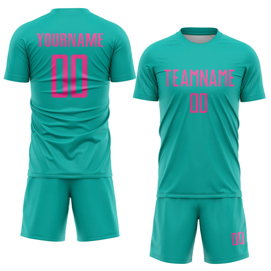 Custom Aqua Pink Sublimation Soccer Uniform Jersey - Sky-Custom