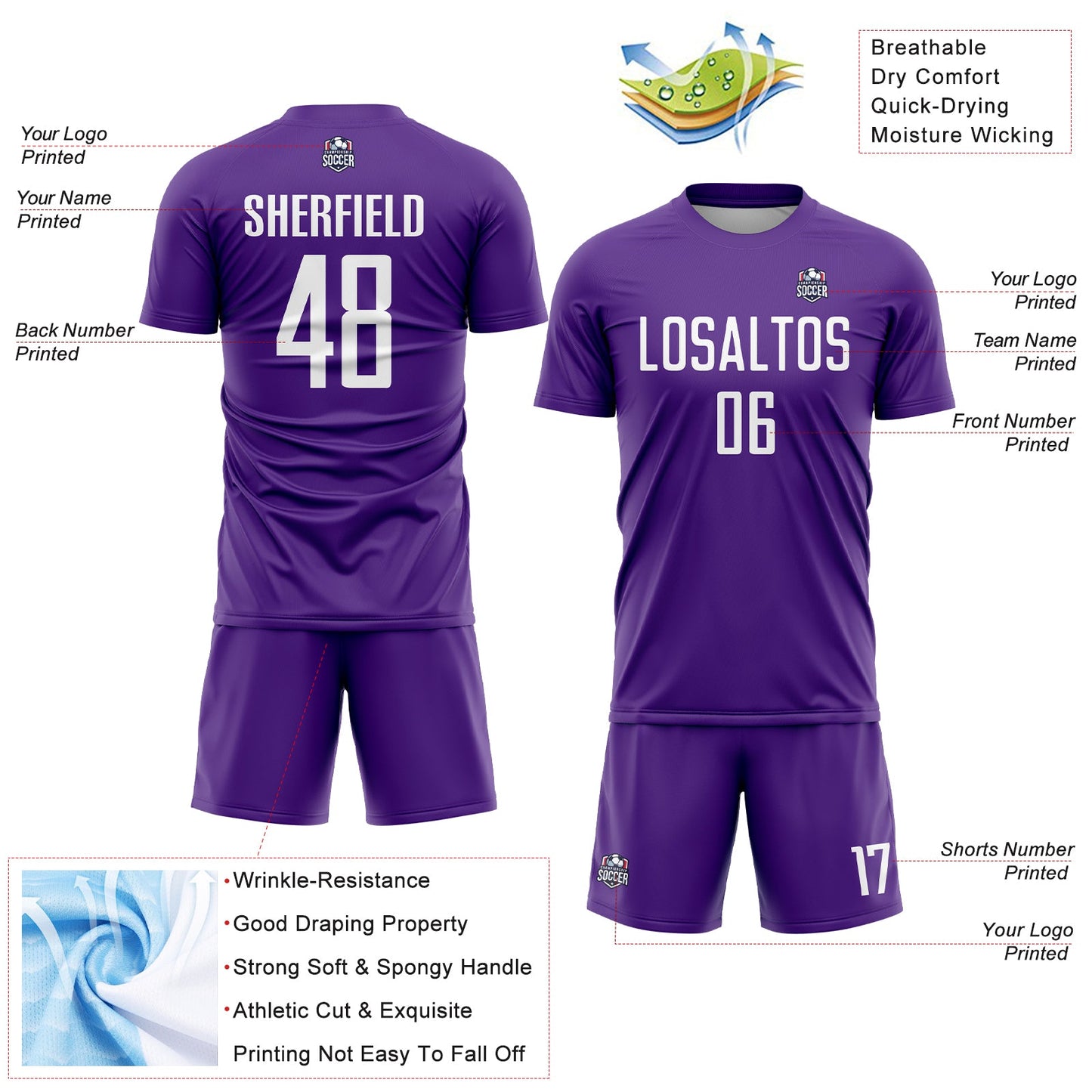 Custom Purple White Sublimation Soccer Uniform Jersey - Sky-Custom
