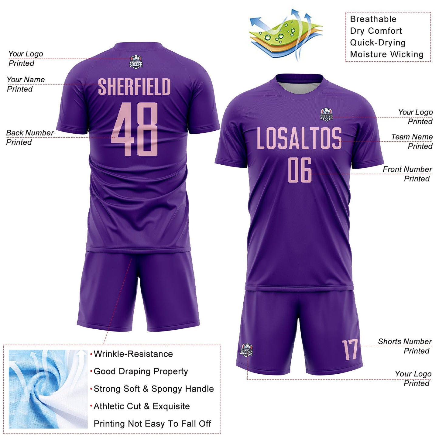 Custom Purple Light Pink Sublimation Soccer Uniform Jersey - Sky-Custom