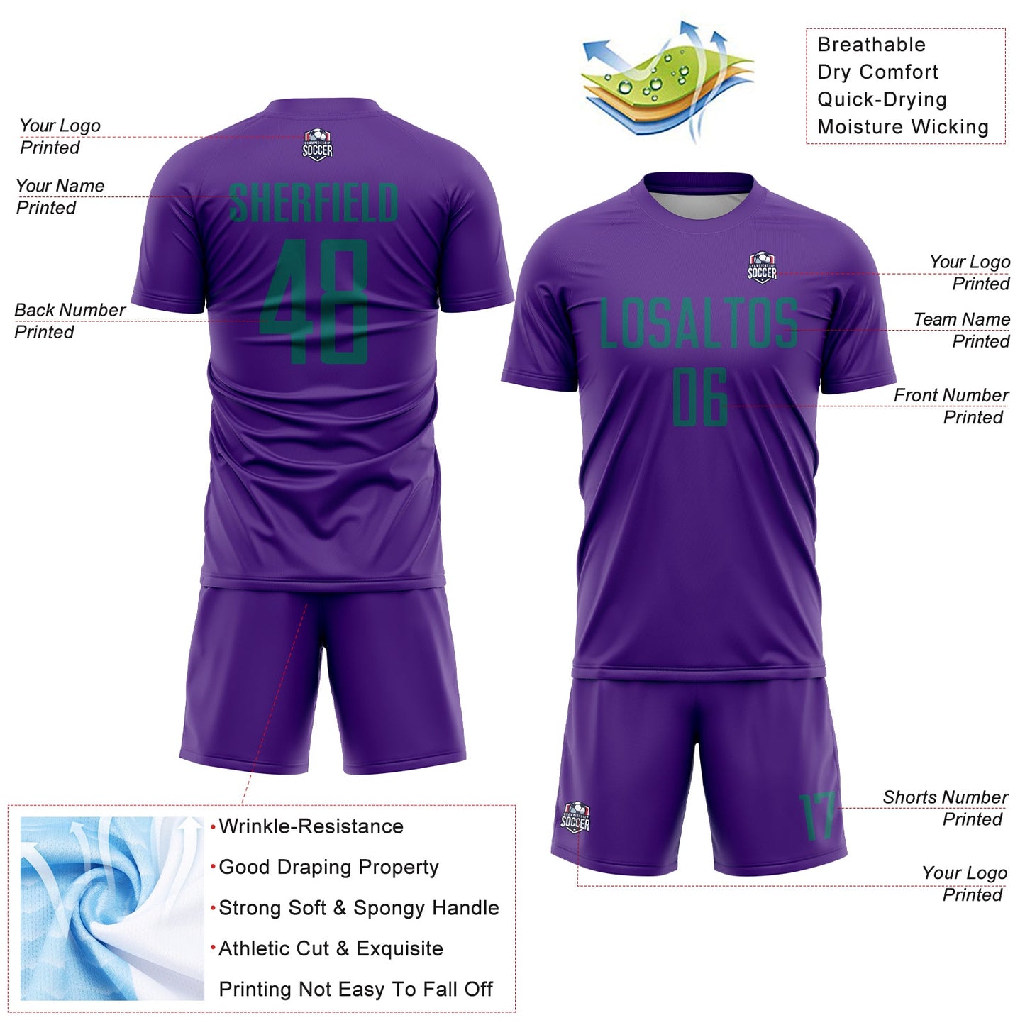 Custom Purple Teal Sublimation Soccer Uniform Jersey - Sky-Custom