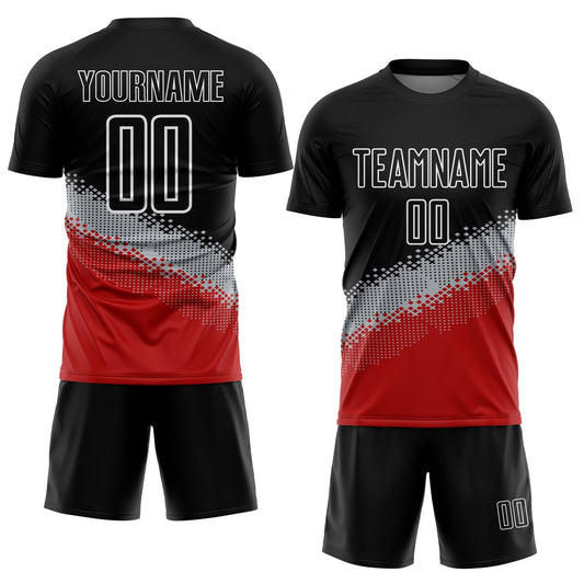 Custom Black Gray-Red Gradient Geometric Shape Sublimation Soccer Uniform Jersey - Sky-Custom