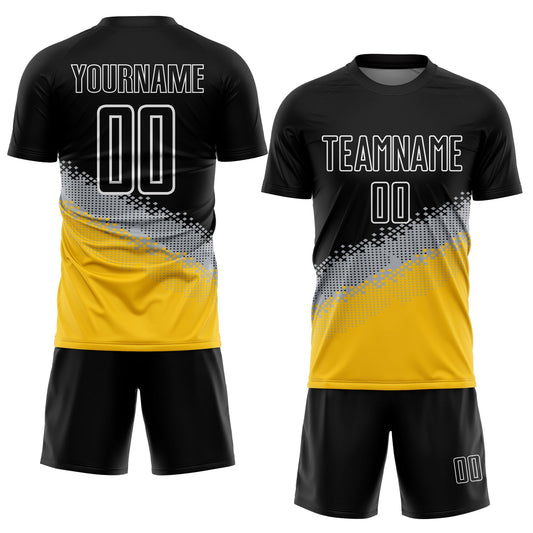 Custom Black Gray-Yellow Gradient Geometric Shape Sublimation Soccer Uniform Jersey - Sky-Custom