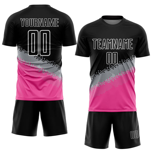 Custom Black Gray-Pink Gradient Geometric Shape Sublimation Soccer Uniform Jersey - Sky-Custom