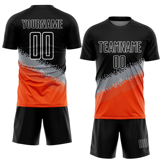 Custom Black Gray-Orange Gradient Geometric Shape Sublimation Soccer Uniform Jersey - Sky-Custom