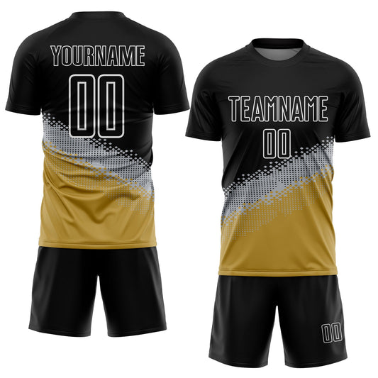 Custom Black Gray-Old Gold Gradient Geometric Shape Sublimation Soccer Uniform Jersey - Sky-Custom