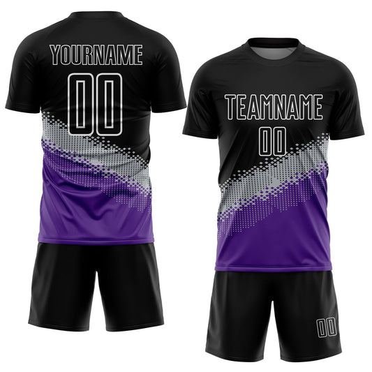 Custom Black Gray-Purple Gradient Geometric Shape Sublimation Soccer Uniform Jersey - Sky-Custom