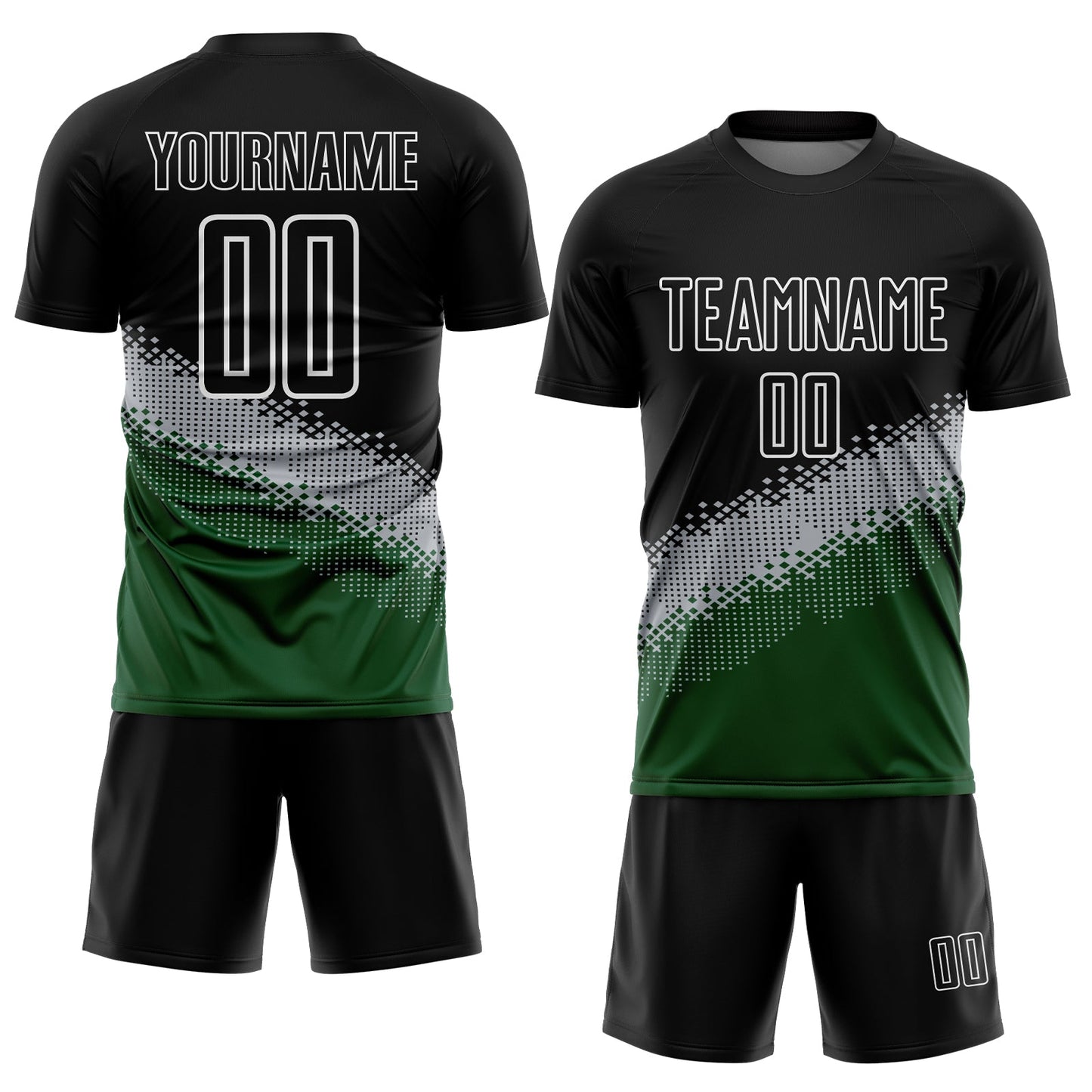 Custom Black Gray-Green Gradient Geometric Shape Sublimation Soccer Uniform Jersey - Sky-Custom
