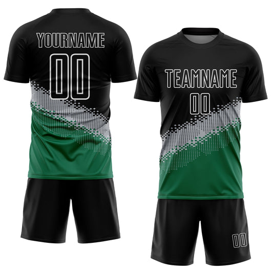 Custom Black Gray-Kelly Green Gradient Geometric Shape Sublimation Soccer Uniform Jersey - Sky-Custom