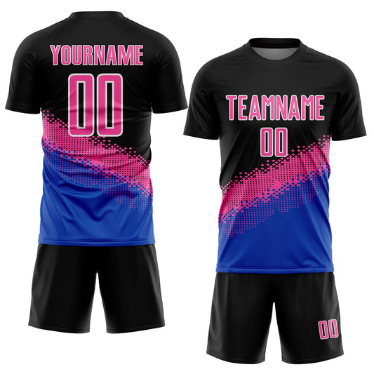 Custom Black Pink-Thunder Blue Gradient Geometric Shape Sublimation Soccer Uniform Jersey - Sky-Custom