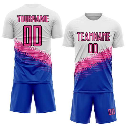 Custom White Pink Thunder Blue-Black Gradient Geometric Shape Sublimation Soccer Uniform Jersey - Sky-Custom