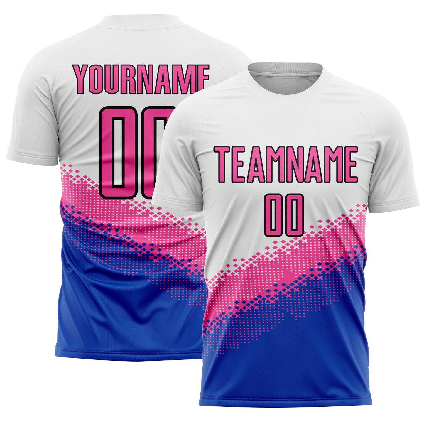 Custom White Pink Thunder Blue-Black Gradient Geometric Shape Sublimation Soccer Uniform Jersey - Sky-Custom
