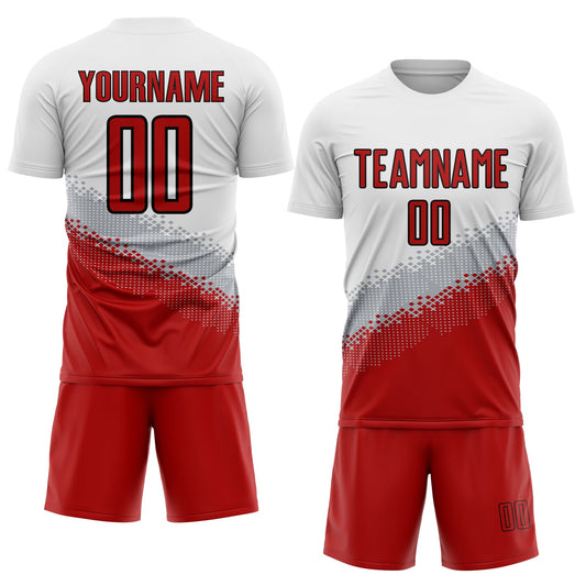 Custom White Red Gray-Black Gradient Geometric Shape Sublimation Soccer Uniform Jersey - Sky-Custom