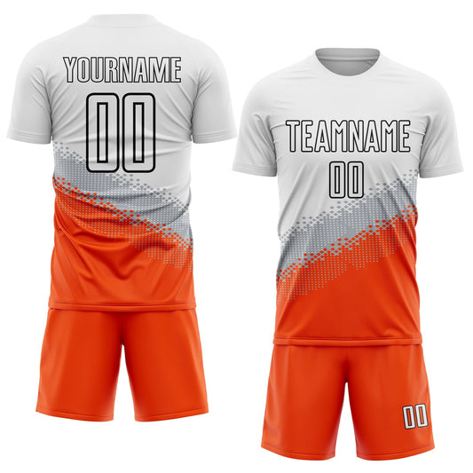Custom White Gray Orange-Black Gradient Geometric Shape Sublimation Soccer Uniform Jersey - Sky-Custom