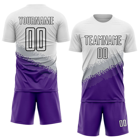 Custom White Gray Purple-Black Gradient Geometric Shape Sublimation Soccer Uniform Jersey - Sky-Custom
