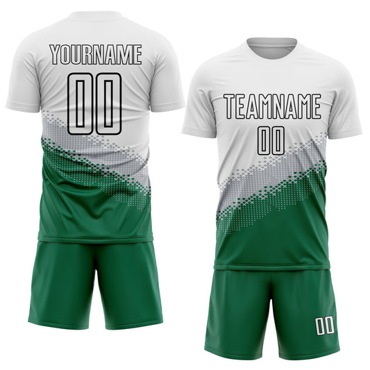 Custom White Gray Kelly Green-Black Gradient Geometric Shape Sublimation Soccer Uniform Jersey - Sky-Custom