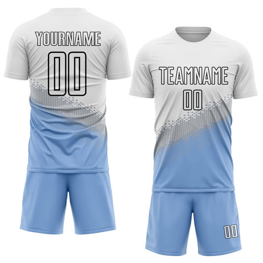 Custom White Gray Light Blue-Black Gradient Geometric Shape Sublimation Soccer Uniform Jersey - Sky-Custom