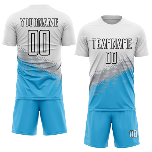 Custom White Gray Sky Blue-Black Gradient Geometric Shape Sublimation Soccer Uniform Jersey - Sky-Custom