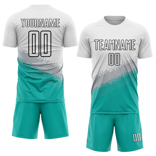 Custom White Gray Aqua-Black Gradient Geometric Shape Sublimation Soccer Uniform Jersey - Sky-Custom