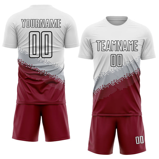 Custom White Gray Crimson-Black Gradient Geometric Shape Sublimation Soccer Uniform Jersey - Sky-Custom