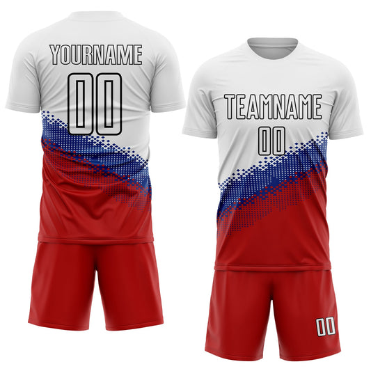 Custom White Royal Red-Black Gradient Geometric Shape Sublimation Soccer Uniform Jersey - Sky-Custom