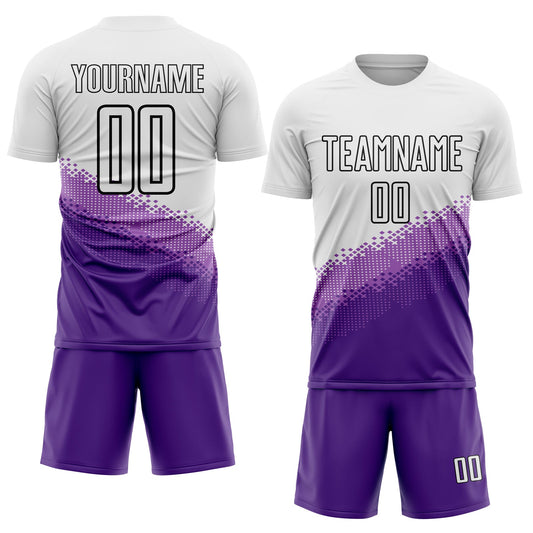 Custom White Medium Purple Purple-Black Gradient Geometric Shape Sublimation Soccer Uniform Jersey - Sky-Custom
