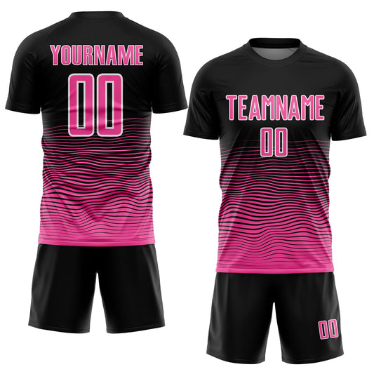 Custom Black Pink-White Gradient Line Sublimation Soccer Uniform Jersey - Sky-Custom