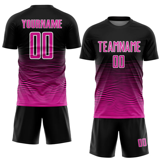 Custom Black Deep Pink-White Gradient Line Sublimation Soccer Uniform Jersey - Sky-Custom