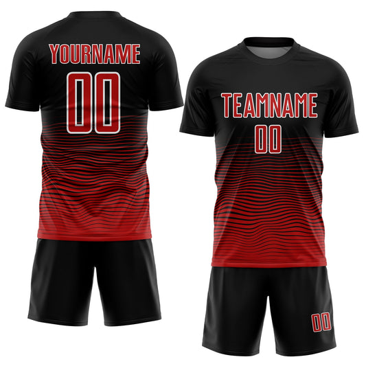 Custom Black Red-White Gradient Line Sublimation Soccer Uniform Jersey - Sky-Custom
