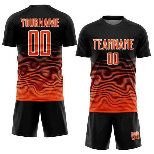 Custom Black Orange-White Gradient Line Sublimation Soccer Uniform Jersey - Sky-Custom