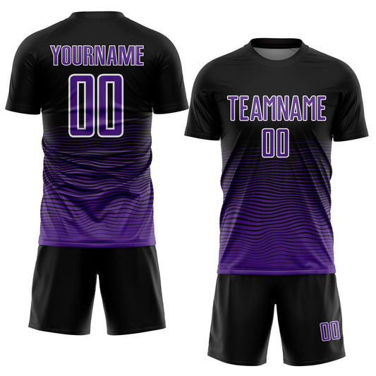 Custom Black Purple-White Gradient Line Sublimation Soccer Uniform Jersey - Sky-Custom
