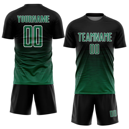 Custom Black Kelly Green-White Gradient Line Sublimation Soccer Uniform Jersey - Sky-Custom