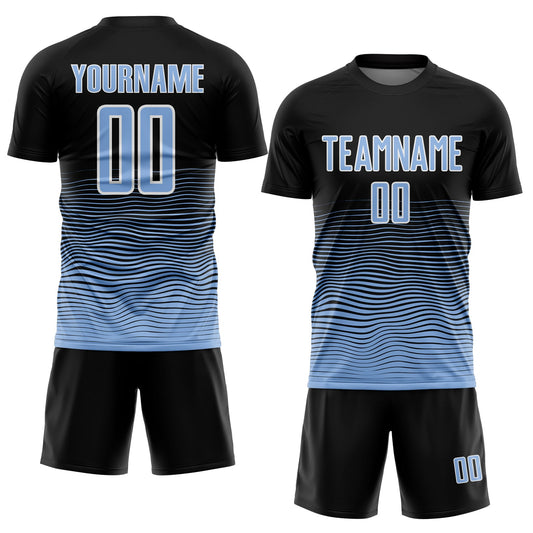 Custom Black Light Blue-White Gradient Line Sublimation Soccer Uniform Jersey - Sky-Custom