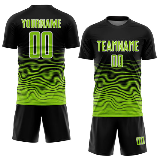 Custom Black Neon Green-White Gradient Line Sublimation Soccer Uniform Jersey - Sky-Custom