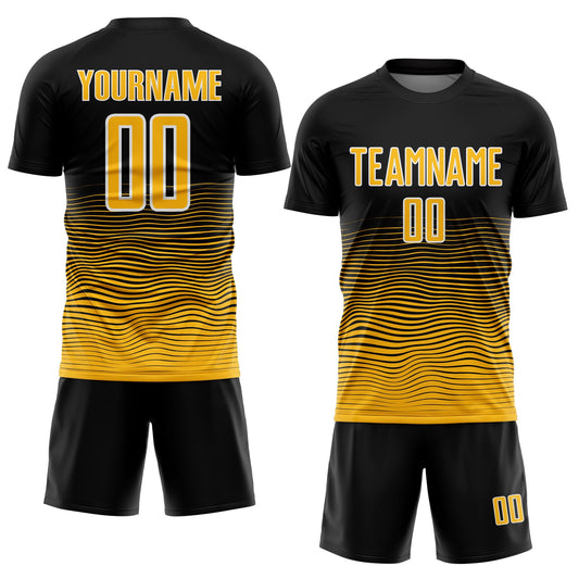 Custom Black Gold-White Gradient Line Sublimation Soccer Uniform Jersey - Sky-Custom