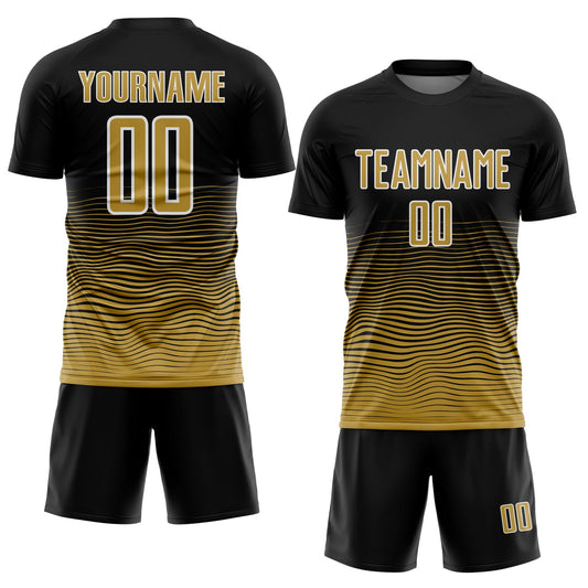 Custom Black Old Gold-White Gradient Line Sublimation Soccer Uniform Jersey - Sky-Custom