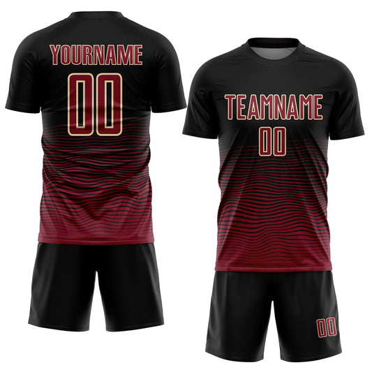 Custom Black Crimson-Cream Gradient Line Sublimation Soccer Uniform Jersey - Sky-Custom