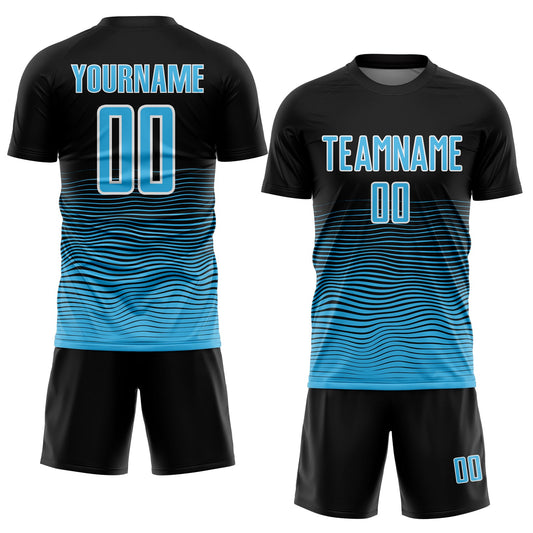 Custom Black Sky Blue-White Gradient Line Sublimation Soccer Uniform Jersey - Sky-Custom