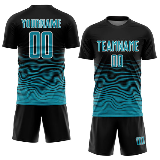 Custom Black Teal-White Gradient Line Sublimation Soccer Uniform Jersey - Sky-Custom