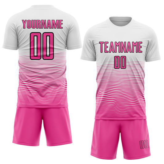 Custom White Pink-Black Gradient Line Sublimation Soccer Uniform Jersey - Sky-Custom