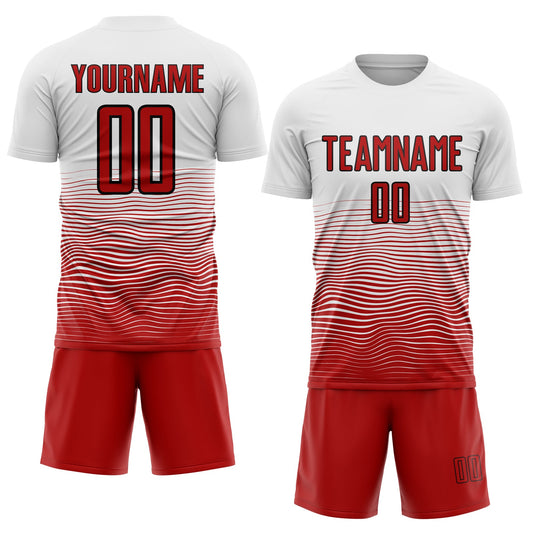 Custom White Red-Black Gradient Line Sublimation Soccer Uniform Jersey - Sky-Custom