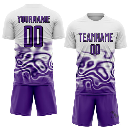 Custom White Purple-Black Gradient Line Sublimation Soccer Uniform Jersey - Sky-Custom