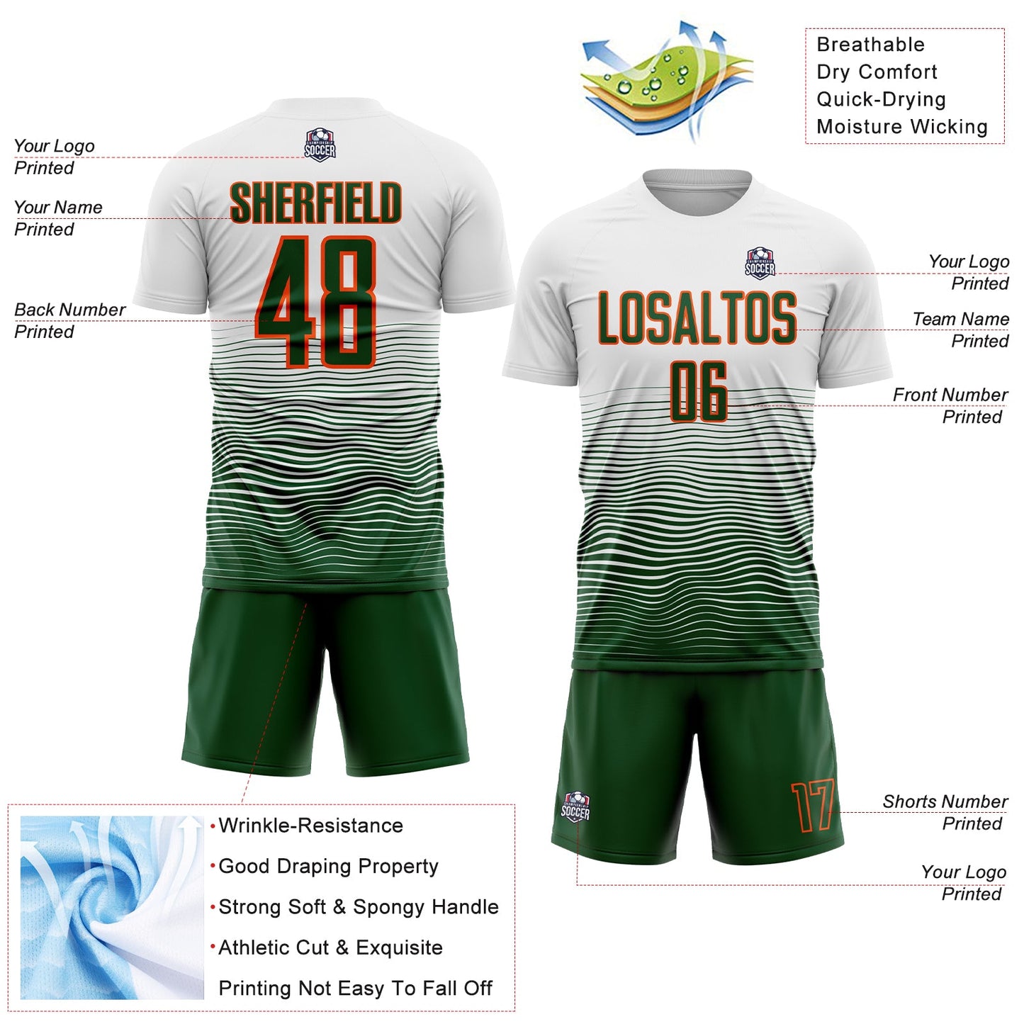 Custom White Green-Orange Gradient Line Sublimation Soccer Uniform Jersey - Sky-Custom