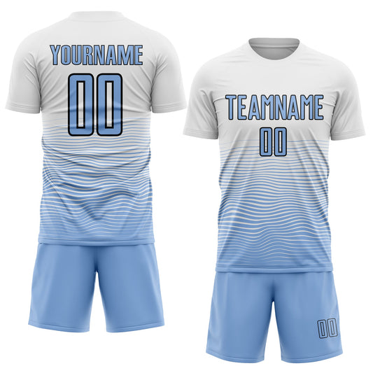 Custom White Light Blue-Black Gradient Line Sublimation Soccer Uniform Jersey - Sky-Custom