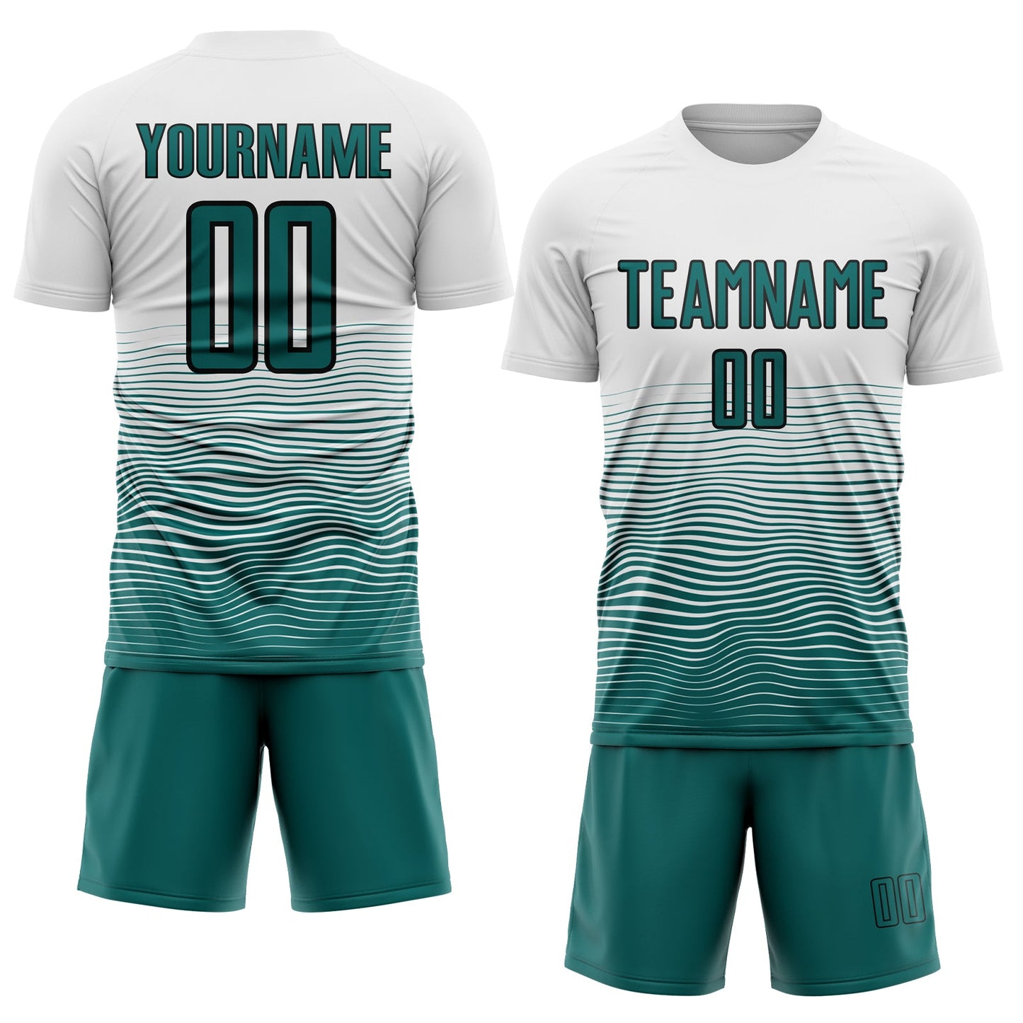 Custom White Teal-Black Gradient Line Sublimation Soccer Uniform Jersey - Sky-Custom