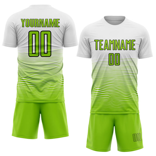 Custom White Neon Green-Black Gradient Line Sublimation Soccer Uniform Jersey - Sky-Custom