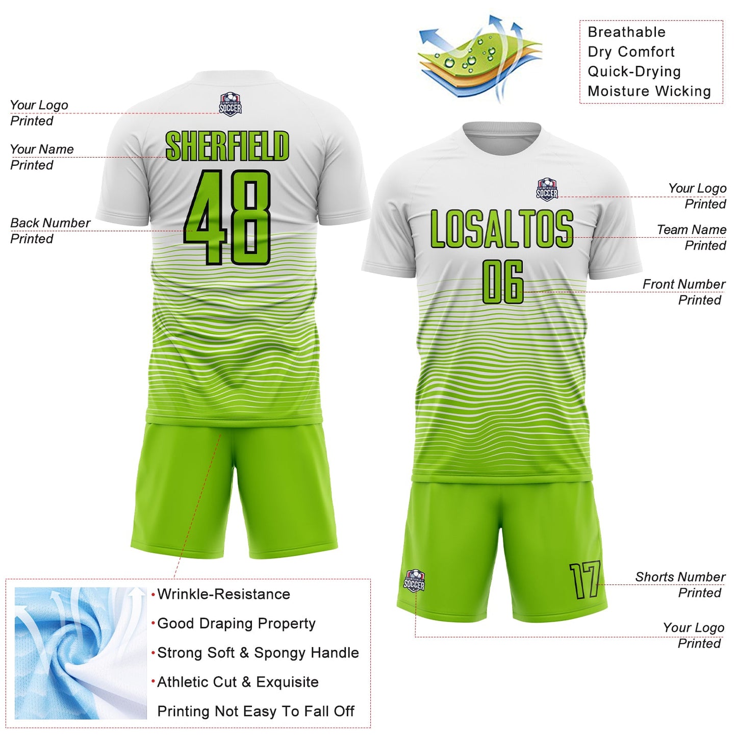 Custom White Neon Green-Black Gradient Line Sublimation Soccer Uniform Jersey - Sky-Custom