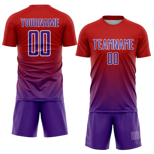 Custom Red Purple-White Gradient Line Sublimation Soccer Uniform Jersey - Sky-Custom