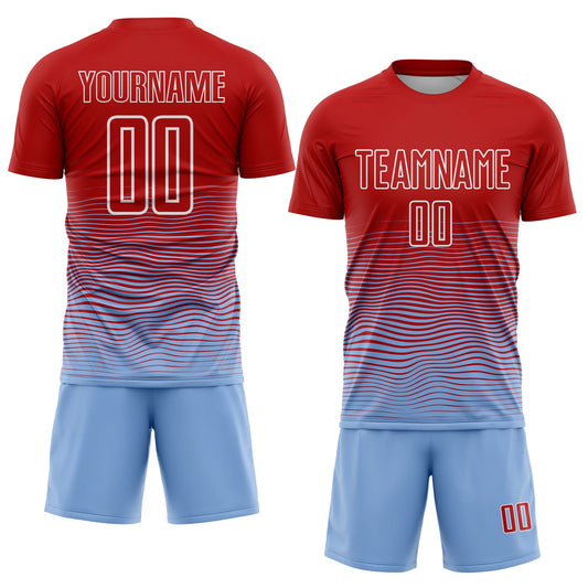Custom Red Light Blue-White Gradient Line Sublimation Soccer Uniform Jersey - Sky-Custom